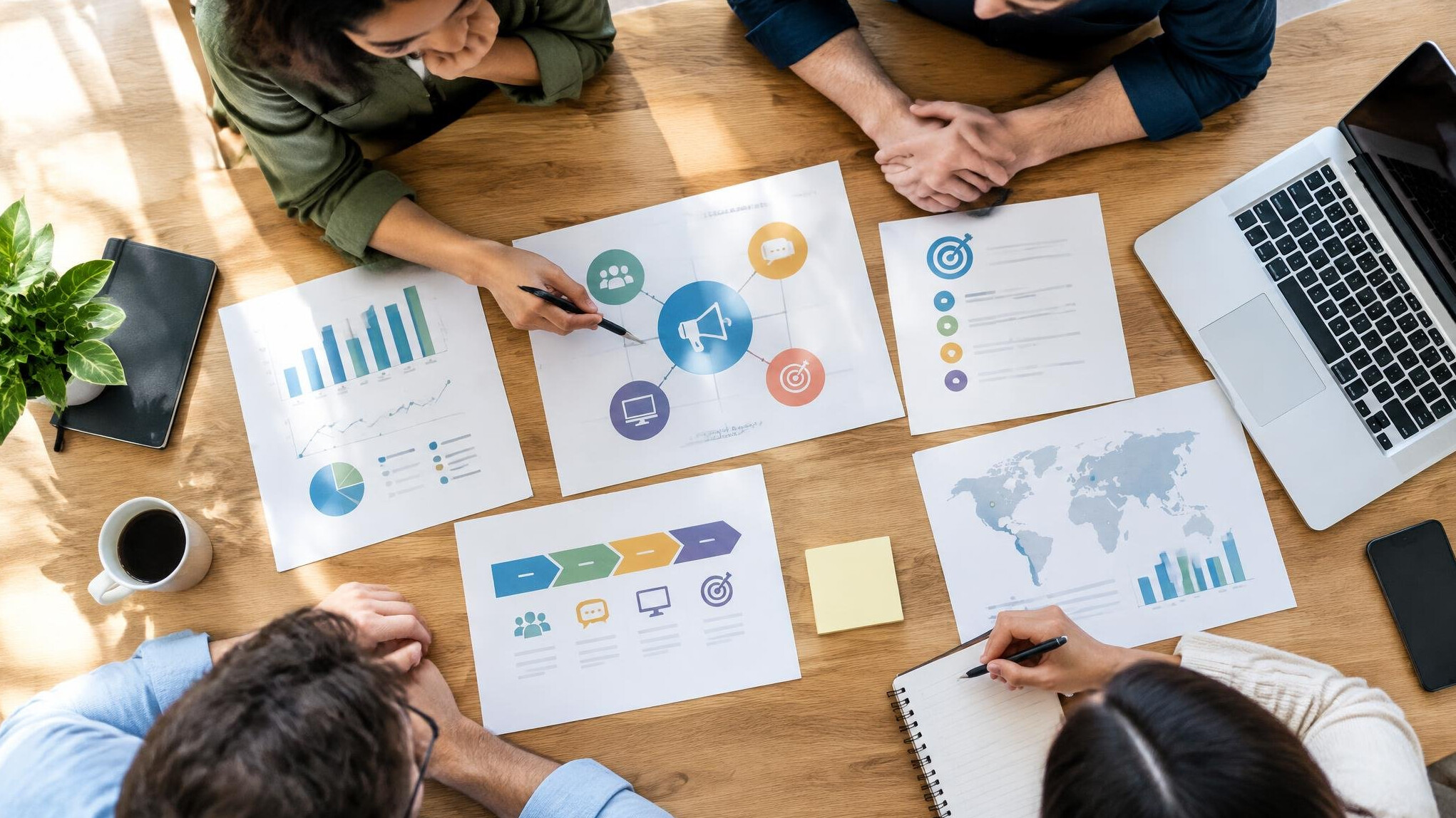 Documents and charts on a table during strategy planning